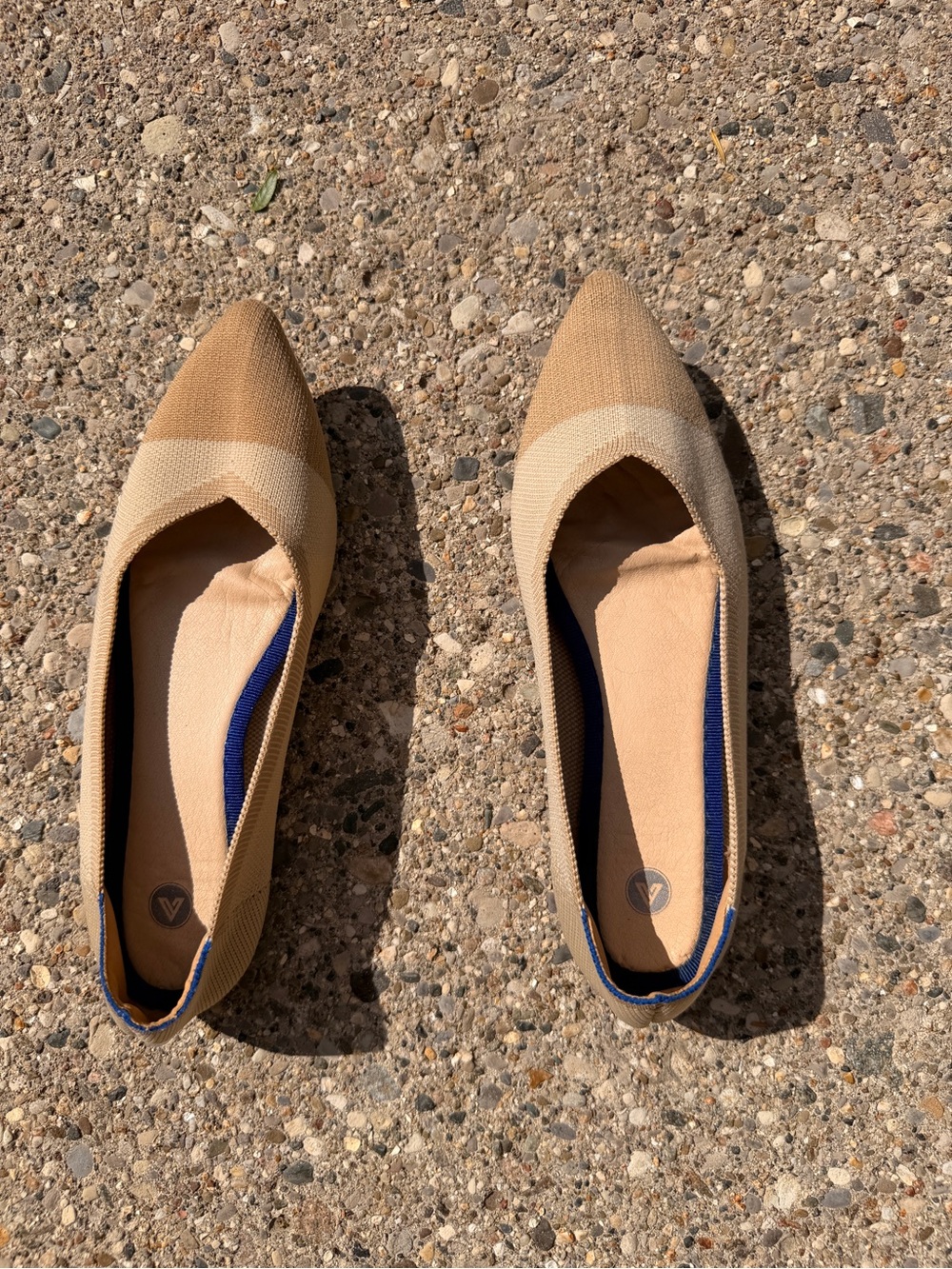 Pointed Toe Knit Ballet Flats in Beige